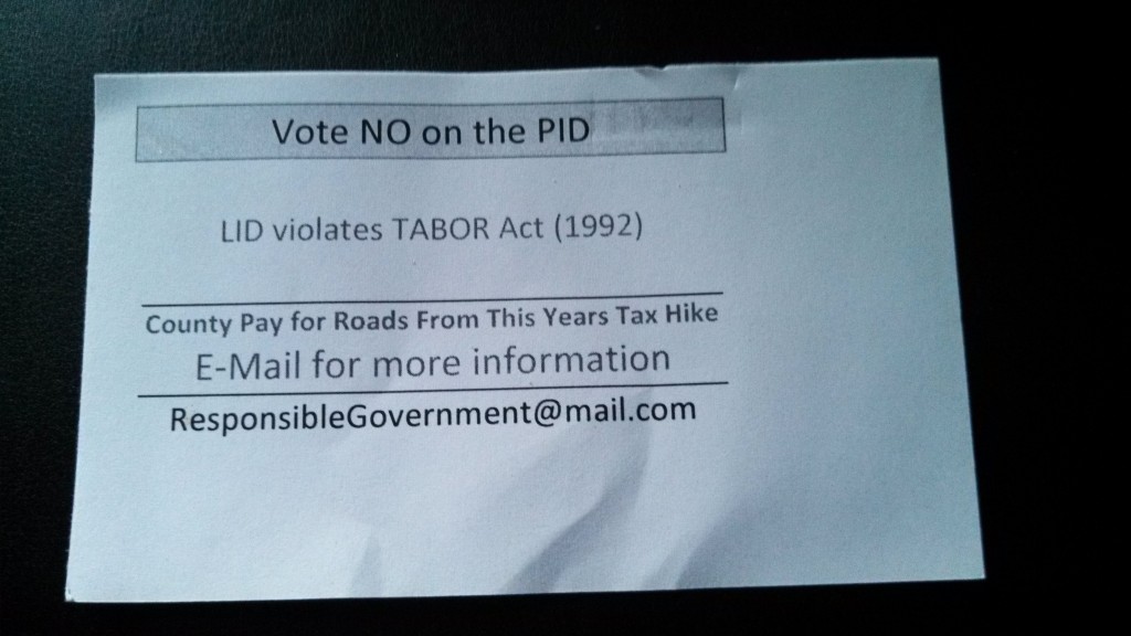 Vote no on the PID. LID violates TABOR